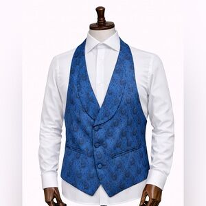 Men’s Royal Blue Paisley Tuxedo Vest Shawl Collar Size S
